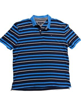 Tommy Hilfiger Navy, Bright Blue & White Striped Polo Shirt XL
